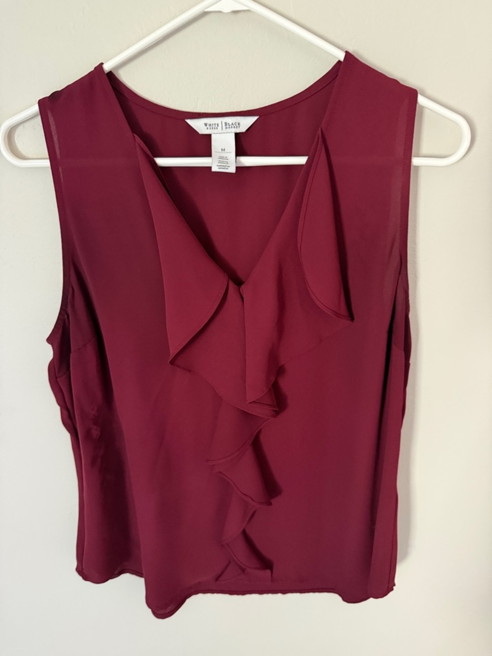 White House Black Market Burgundy Ruffle V-Neck Sleeveless Camisole